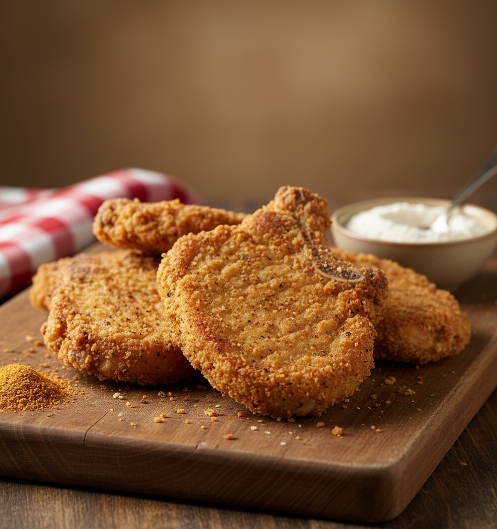 Crispy Fried Pork Chops with SUPERB BLEND Breading Mix - Kalmes Foods