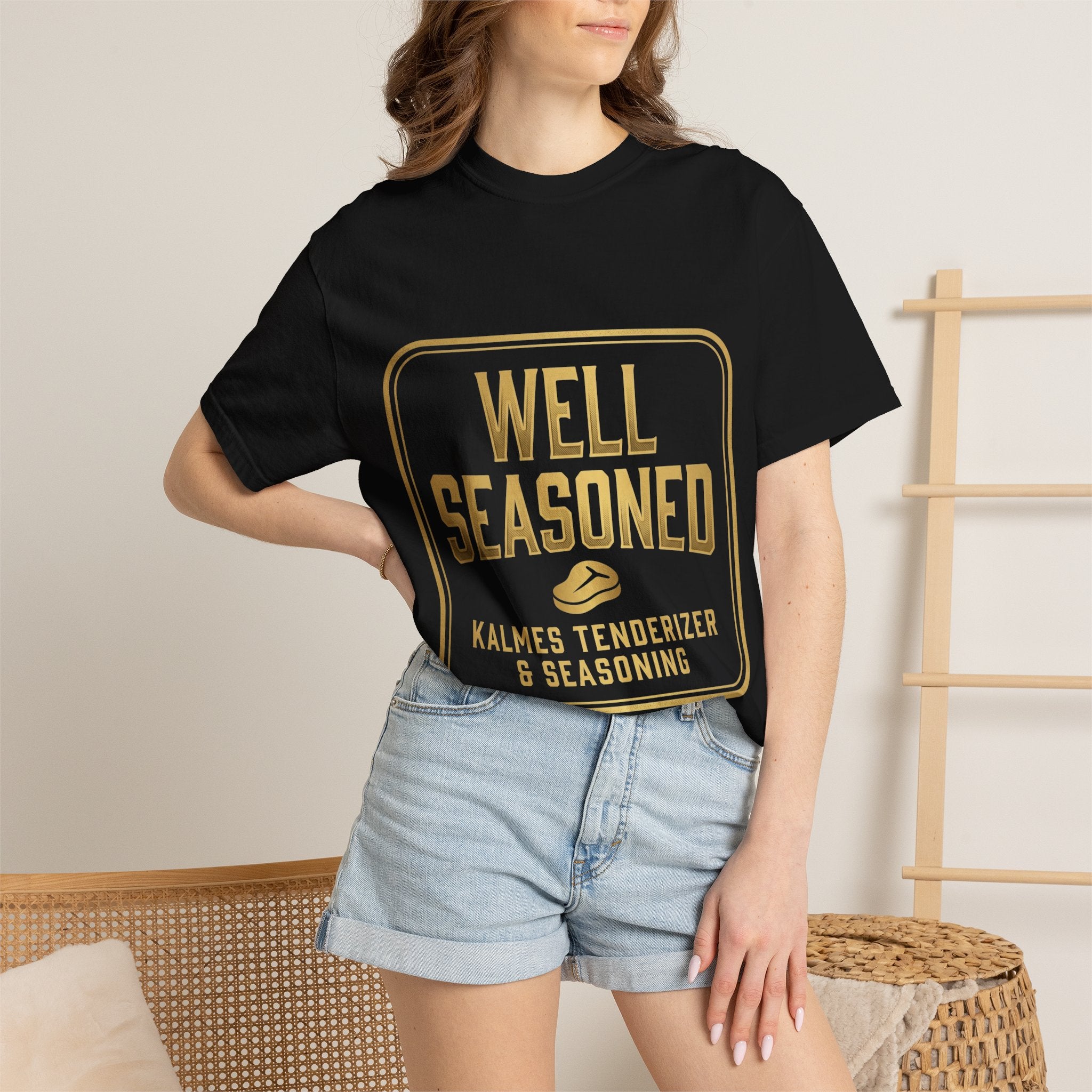 Well Seasoned T-Shirt — Funny BBQ & Grilling Tee ("Kalmes Tenderizer & Seasoning")