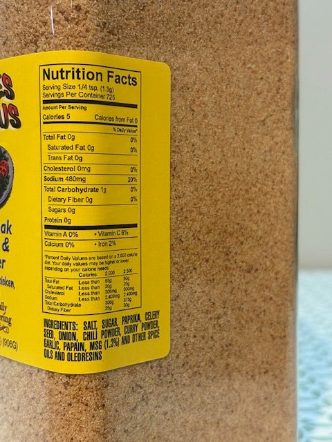Kalmes Seasoning & Tendreizer Nutrition label