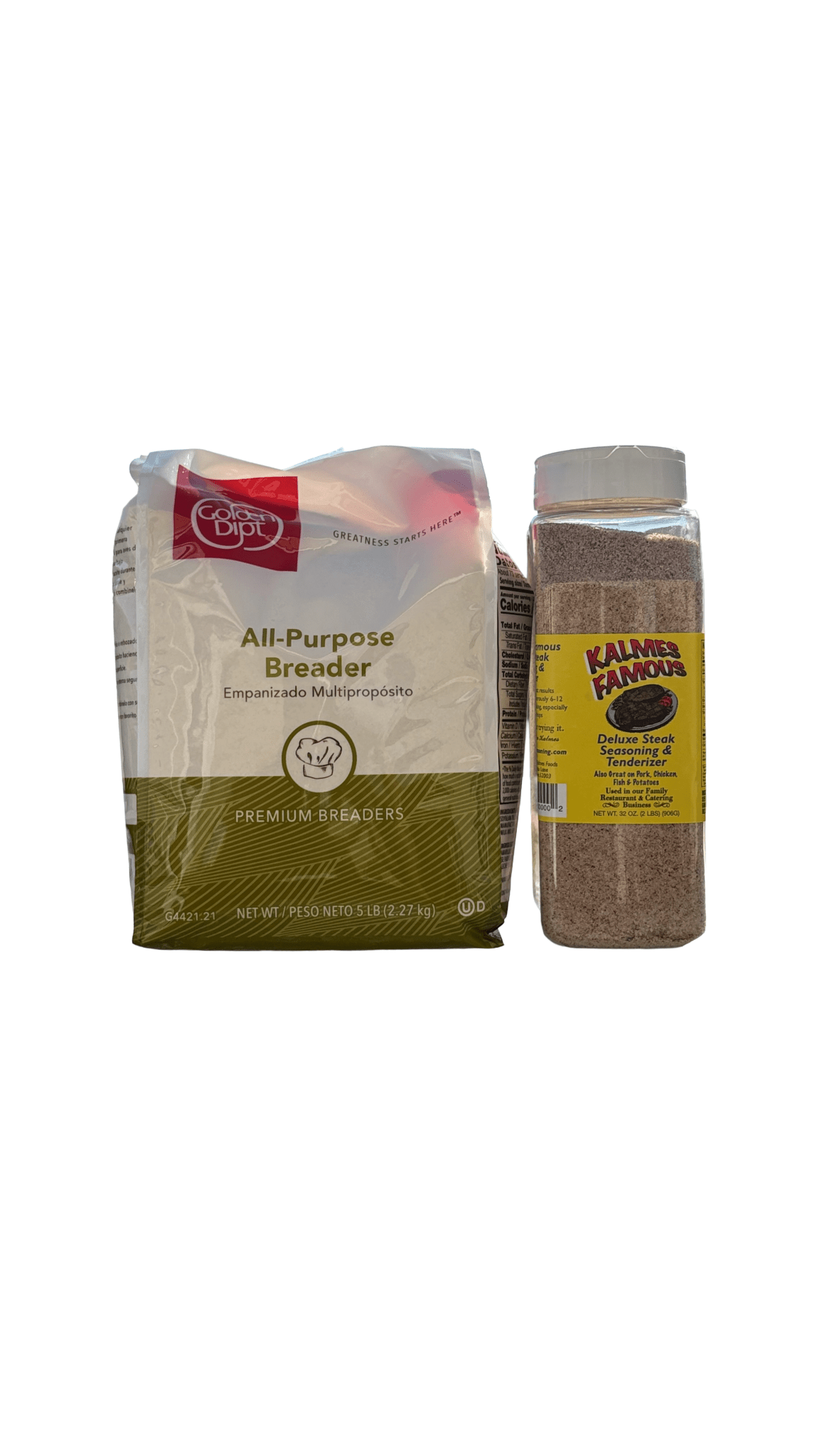 Kalmes 2-in-1 Seasoning (32 oz) + Golden Dipt Breading Bundle – Pro Size - Kalmes Foods Co