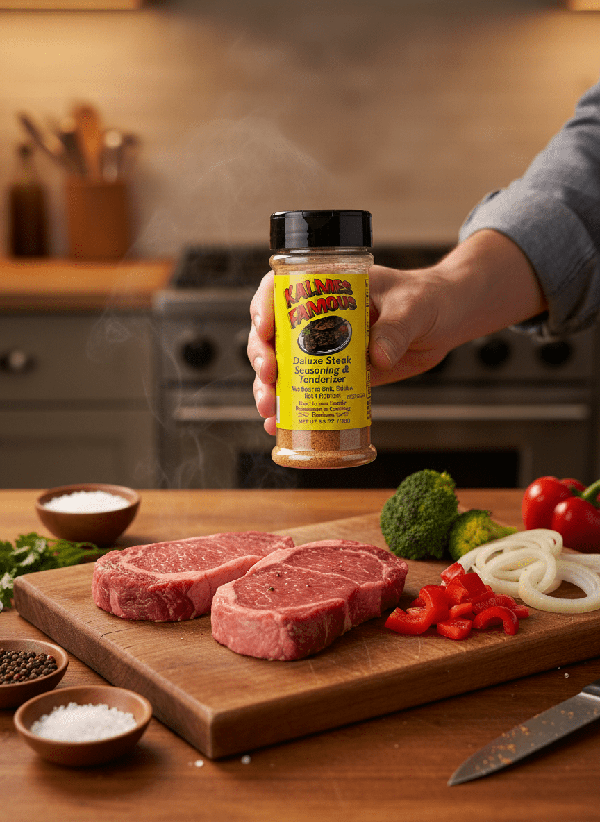 Kalmes bottle on kitchen counter with ingredients