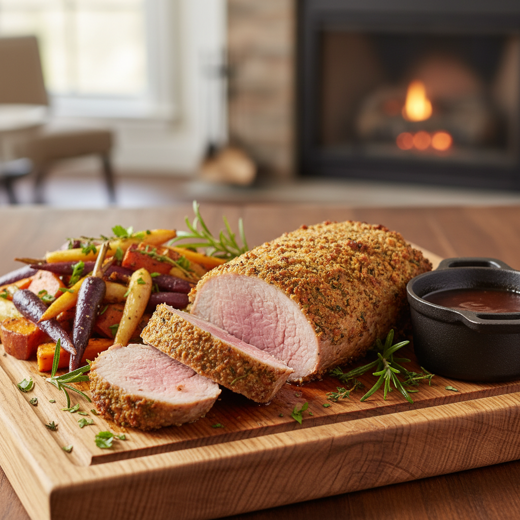 Perfect pork tenderloin dinner made with Kalmes seasoning and breading bundle