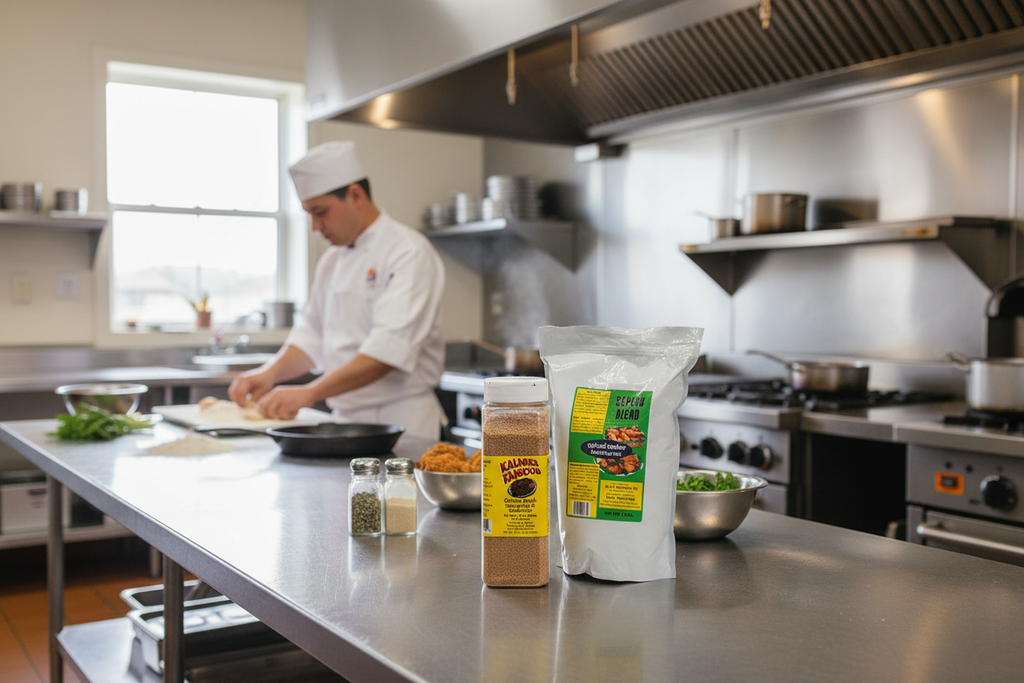 Restaurant Starter Pack wholesale bundle - 3 bottles Kalmes seasoning and 5lb SUPERB BLEND breading mix

