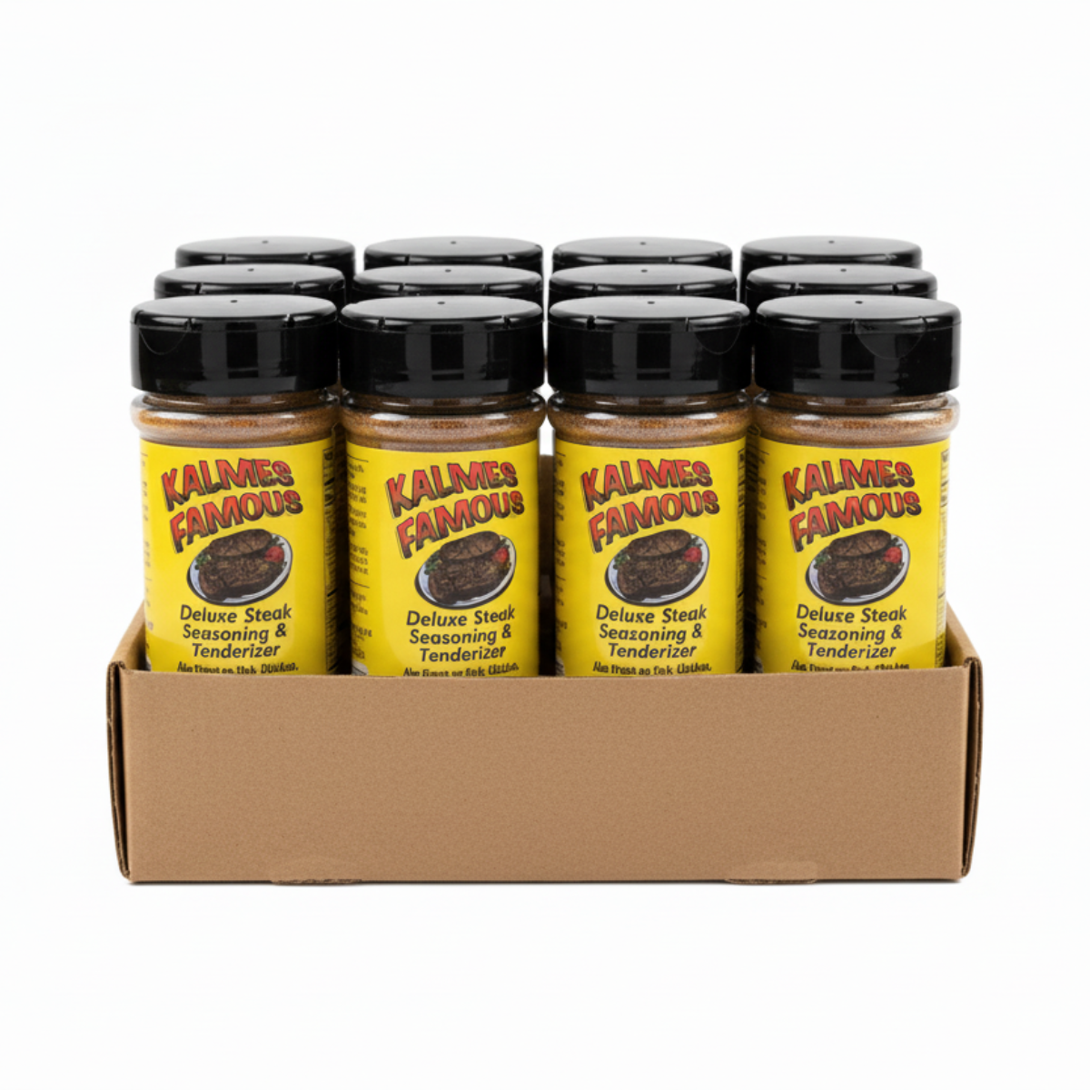 Kalmes Famous Seasoning & Tenderizer retail case pack — wholesale and foodservice bulk packaging